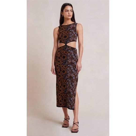 PERFECT - Bec + Bridge Y2K Style Floral Fitted Side Cut Out Phoenix Midi Dress PERFECT - Bec + Bridge Y2K Style Floral Fitted Side Cut Out Phoenix Midi Dress